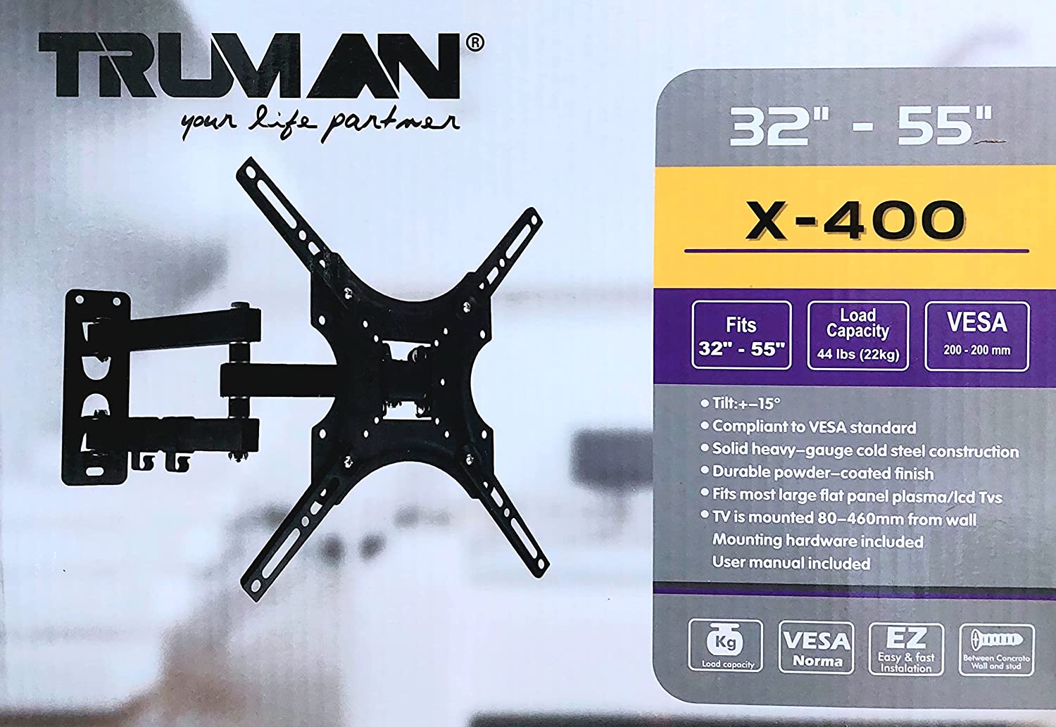 Truman - X400 - 32:55 Movable TV Wall Mount - Black